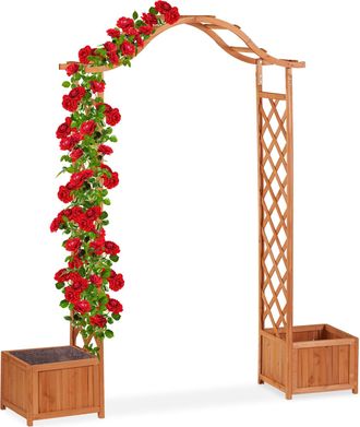 Relaxdays Relaxdays - Arco Jard&iacute;n Con 2 Maceteros, Madera, Marr&oacute;n Anaranjado, 209 X 181 X 60 Cm