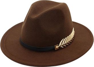 Generic Ladies Pearls Wool Blend Fedora Hat Elegant Fedora Hat Panama Style Bowler Cap Panama Caps Brim Flat Church Derby Cap for Women Felt Pork Pie Hat Clea