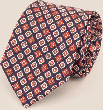 Oswin Hyde Mens Blue Motif Print Silk Tie