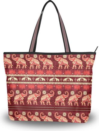 Alaza Large Tote Bag, Women Shoulder Bag Big Capacity Casual Handbags, Boho Elephants Shopping Tote Bag with Pockets Zip,L