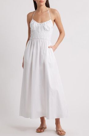 Solid & Striped The Lolita Smocked Cotton Cover-Up Halter Dress in Optic White at Nordstrom, Size X-Large