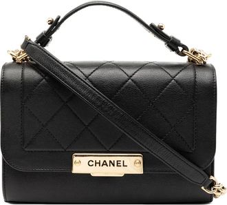 Chanel 2016-2017 Small Quilted Grained Calfskin Label Click Flap satchel - Black