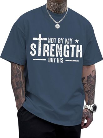 Generic Christian T-Shirts for Men Cotton Tees Religious Cross Printed T-Shirts Short Sleeve Tops Oversized Party Lake Blue XXL