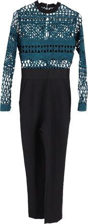 Self Portrait Lace Detail Jumpsuit in Blue Green Polyester