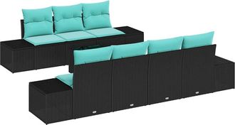 vidaXL Conjunto De Sof&aacute; De Jard&iacute;n 8 Uds. Negro Rat&aacute;n Sint&eacute;tico Vidaxl