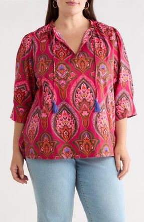 Sugarlips Azura Paisley Irina Split Neck Top in Berry-Multi at Nordstrom, Size 2X