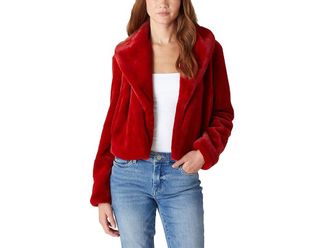 Blank NYC Faux Fur Cropped Jacket Womens Clothing Red : LG, Faux Fur/Polyester/Spandex