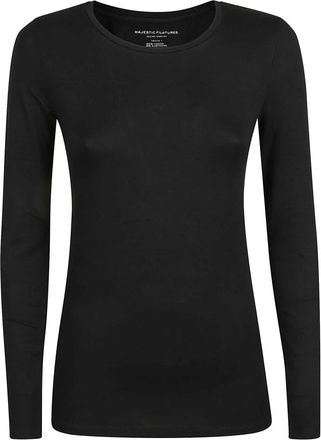 Majestic Filatures Zwarte T-shirts en Polos- Gemaakt in Itali&euml; - Dames - Longsleeves - Zwart - S - Tops
