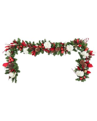 Creative Displays Inc. Handcrafted 9Ft Holiday Garland With Hydrangeas, Ornaments & Pinecones