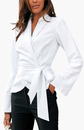 Lascana Lapel Wrap Blouse in White at Nordstrom, Size 12