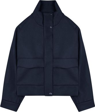 Nine In The Morning Blue Cropped High-Collar Wool-Blend Sports Jacket