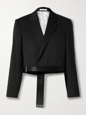 Helmut Lang Blazer A Portafoglio Cropped In Lana Con Finiture In Gros-grain - Nero