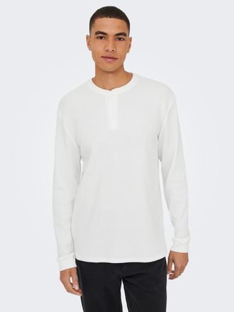 Only & Sons Langarmshirt ONLY & SONS ONSTOBIE REG LS HENLEY TEE NOOS, Herren, Gr. XXL, hellwei&szlig;, Jersey, Obermaterial: 60% Baumwolle, 40% Polyester, unifarben, re