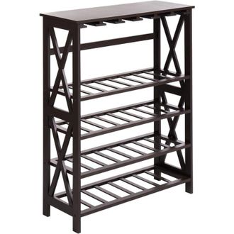 Beliani Beliani - Elegant Classic Wine Rack mdf Pine Wood Legs for Bottles and Glasses Dark Brown Rothesay