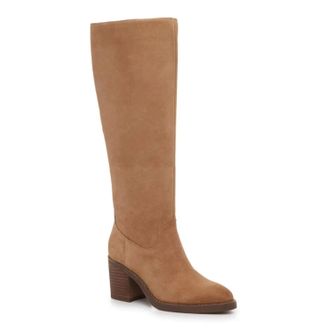 Crown Vintage Womens Crown Vintage Deni Boots Beige Suede Block Heel Knee High HAWK461