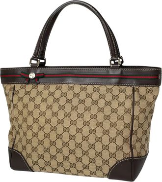 Gucci Sherry Line Brown Gg Canvas Leather Tote Bag (Pre-Owned)