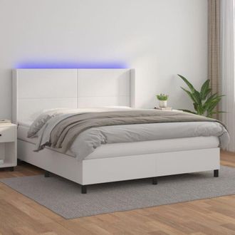 vidaXL Vidaxl - Cama Box Spring Colch&oacute;n Y Led Cuero Sint&eacute;tico Blanco 180x200 Cm