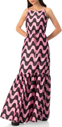 Ivonne Sleeveless Wave Print Maxi Dress in Pink at Nordstrom, Size 12