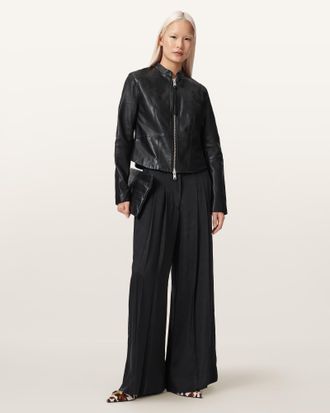 AllSaints Leather Repurpose Sadler Leather Jacket, Size: UK 14/US 10