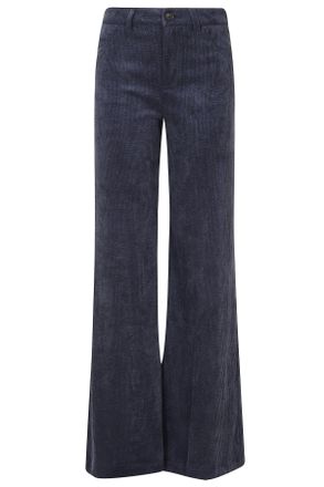 Ermanno Scervino Blue Glossy Ribbed Velvet Straight-Leg Pants