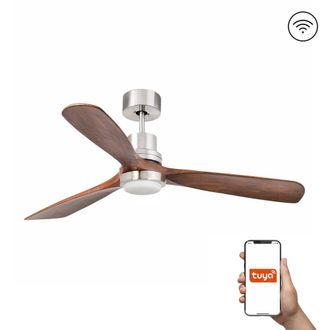 Netlighting Lantau Large 3 Blade Ceiling Fan Nickel Walnut Light Smart in Brown