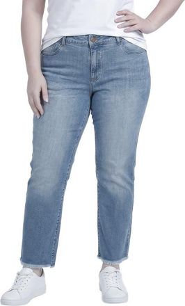 Standards & Practices Distressed Straight Leg Boyfriend Jeans in Blue Frayed at Nordstrom, Size 18W