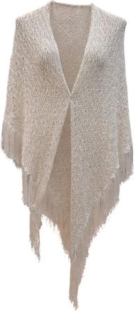Simona Corsellini Kimonos, female, Beige, Size: ONE SIZE Scialle in Maglia Luxury con Frange