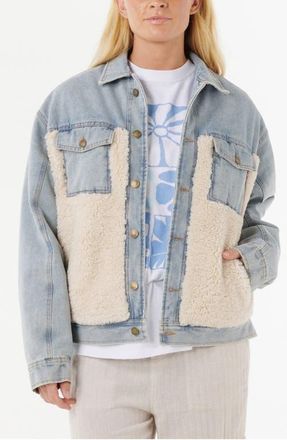 Rip Curl Cruisin Fleece Trim Denim Jacket in Washed Blue at Nordstrom, Size X-Large