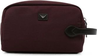 Emporio Armani Logo-Plaque Wash Bag - Heren - Toilettassen - Bruin - ONE Size - Tassen