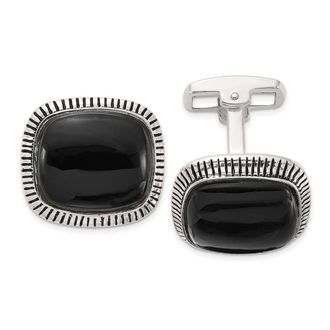 Diamond2Deal Sterling Silver Onyx and Enameled Cuff Links