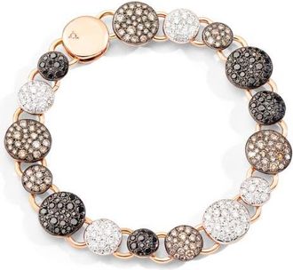 POMELLATO Sabbia 18K Gold Diamond Pav&eacute; Station Bracelet in White/Brown/Black Diamond at Nordstrom, Size Medium