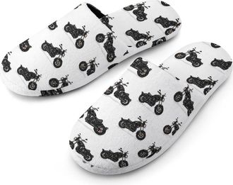 Generic Motorcycle Print Mens Slippers Warm Non-Slip Houes Shose Spa Slipper for Home Bedroom