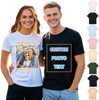 Generic Custom T Shirt with Photo Text Logo on Both Sides, Personalised T Shirt for Adults and Kids, Customised T Shirt 100% Cotton, Ideal for Families Couple
