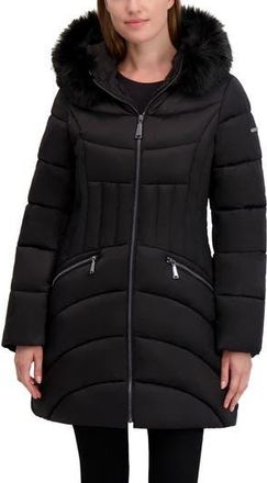 Shelli Segal Puffer Jacket with Faux Fur Trim Hood in Black at Nordstrom Rack, Size X-Small
