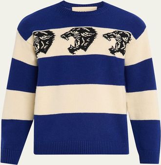 Valentino Garavani Mens Striped Jacquard Panther Wool Sweater