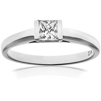 Diamant L'éternel Solitare-ring van 18 kt witgoud met 0,33 ct Princess Cut-gecertificeerde diamant
