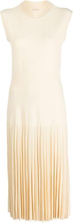 MRZ mesh-detailing pleated dress - women - Viscose/Polyester - L - Neutrals