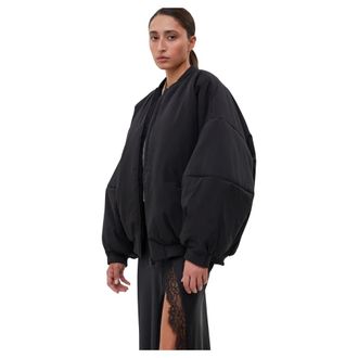 Estro & Luminara Winter Jackets, female, Black, Size: XS Short Oversize Bomber Jacket with Stand Collar