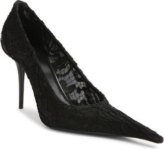 Saint Laurent Thierry Pointy Toe Lace Pump in Noir at Nordstrom, Size 10.5Us