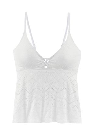 Lascana Tankini-Top LASCANA Omara, Damen, Gr. 38, Cup C/D, beige (creme), Microfaser, Recycling-Polyamid, unifarben, Bikini-Oberteile Tankini-Top, mit Lochsti