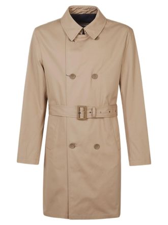 Herno Double-Breasted Camel Trench Coat With Matching Belt