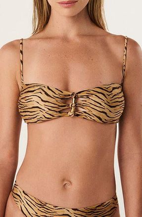 Vix Megan Tiger Print Cutout Knotted Bandeau Bikini Top in Multi at Nordstrom, Size X-Large