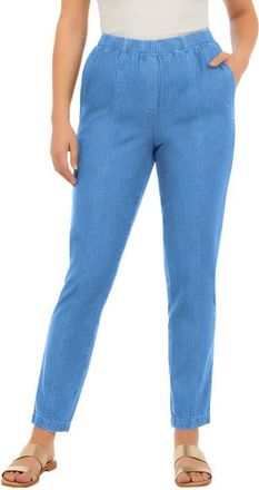 Roaman's Plus Size Easy Wear Straight Leg Jean in Light Stonewash at Nordstrom, Size 22