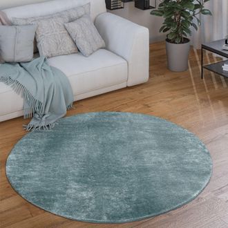 Paco Home Paco Home Alfombra Sal&oacute;n Pelo Corto Lavable Monocolor Moderna Suave Azul Turquesa &Oslash; 200 Cm Redon
