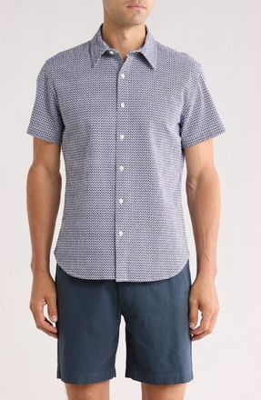 Bonobos Astor Slim Fit Short Sleeve Button-Up Shirt in Navy White Geo at Nordstrom Rack, Size Xx-Large