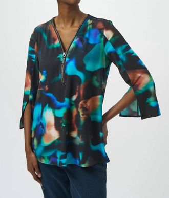 Joseph Ribkoff Abstract Print 3/4 Sleeves Fit And Flare Tunic Top In Black/multi
