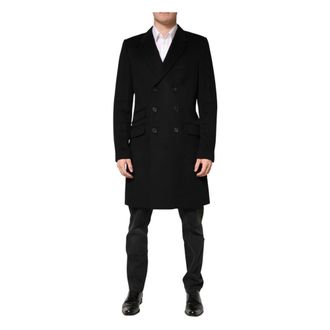 Dolce & Gabbana Black Wool Double Breasted TrenchCoat Jacket - male - Dolce & Gabbana - Double-Breasted Coats - Black - L - Coats