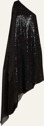 Michael Kors Draped One-Shoulder Sequin Midi Dress