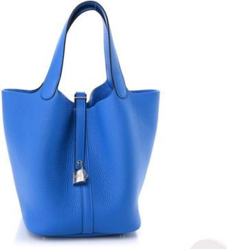 Herm&egrave;s Picotin 26 in Blue Clemence Leather with Palladium Hardware