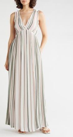 Lovestitch Sleeveless Stripe Maxi Dress in Off White/Olive at Nordstrom Rack, Size Medium